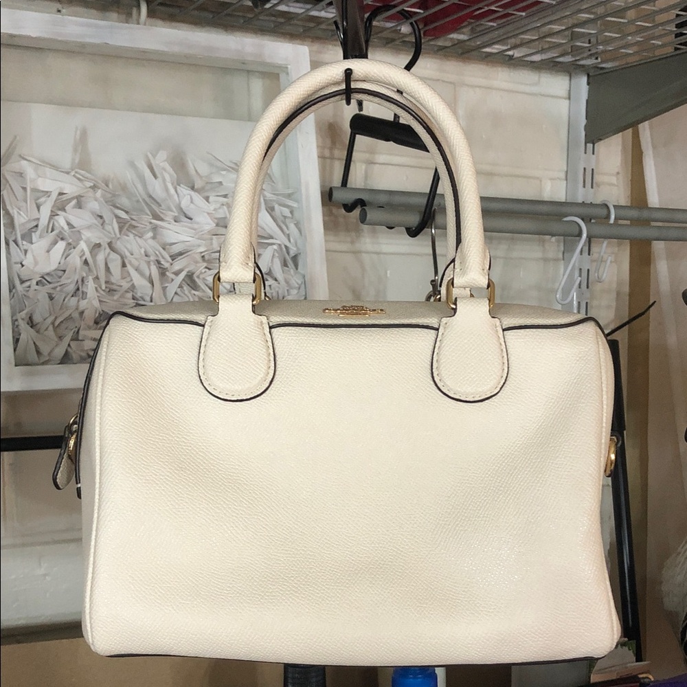 Elegant Cream Leather Satchel Handbag - Women Bags
